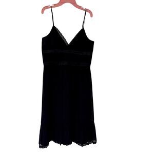 Vintage BCBG Paris Black Dress Womens Size 8 Silk Babydoll Prairie Midi Goth